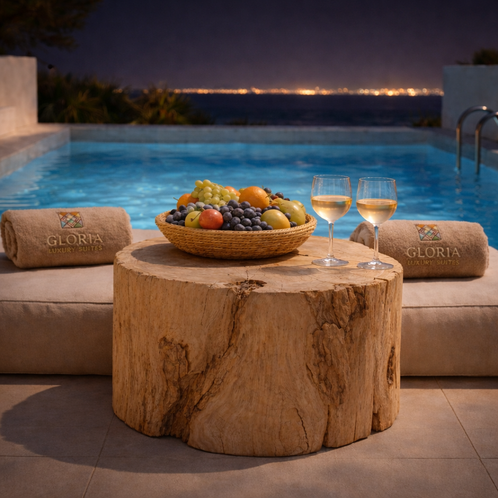 King Suite private pool illuminated at night